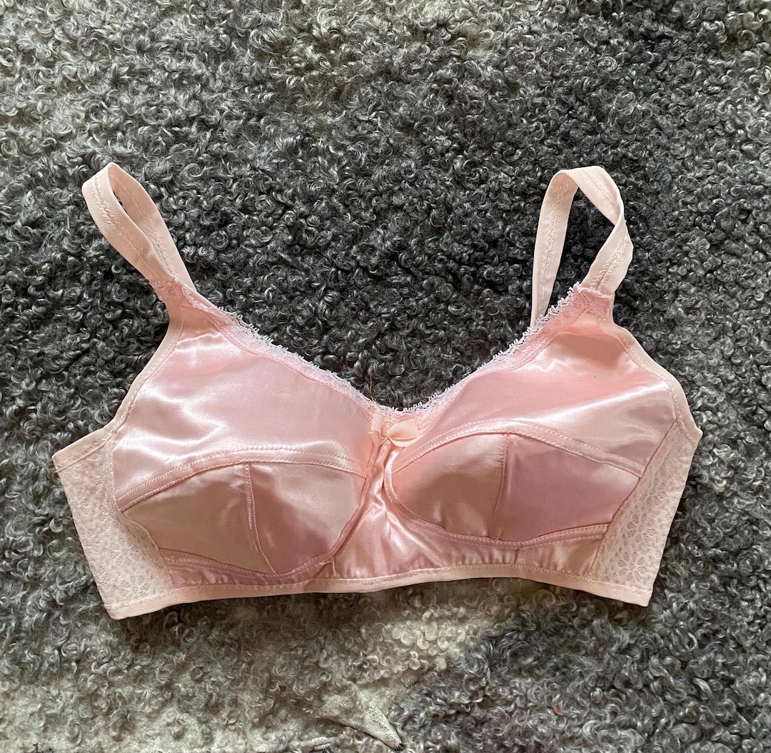 Vintage BH Pink Satin Capron Spitze Büstenhalter Damen Dessous Retro