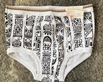 Vintage Men Underwear Size S/M Cotton Vintage High Waist Underpants Unused Retro Undies Estonia MARAT Black White Geometric Pattern