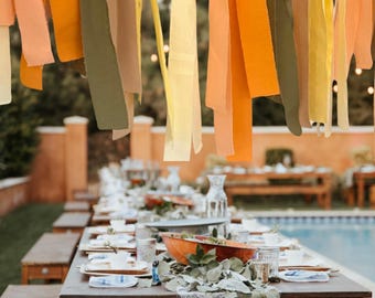 Wedding Tassel Garland Handmade Cotton Fabric Ribbon Banner Boho Wedding Bunting Eco Friendly Arch Backdrop  Peach Olive Orange Garden