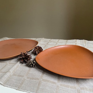 Set of 2 Scandinavian Vintage Höganäs Ceramic Plate Swedish Vintage Terracotta Triangle Salad Dessert Plate, Scandinavian Design