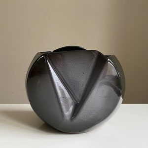 Estonian Vintage Ceramic Vase Black Colour Modern Design Faceted Flower Vase Eesti Keraamika Estonian Ceramics