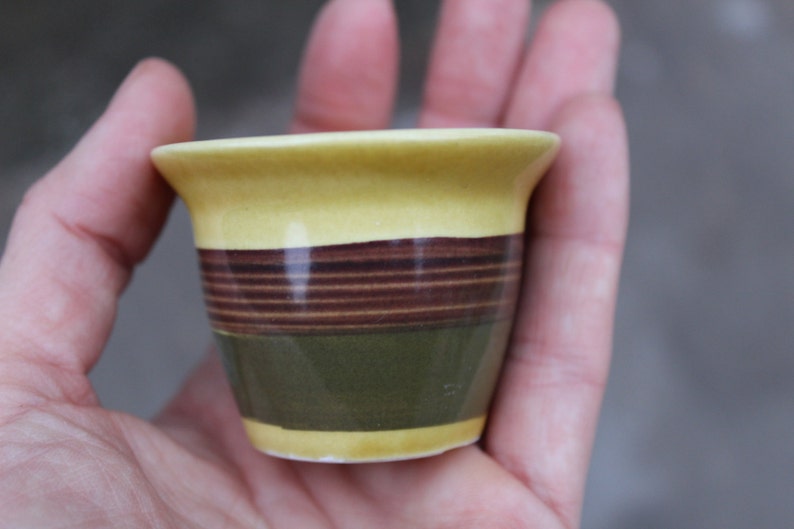 1970s Scandinavian Design Set of 5 Vintage Stavangerflint Norway Pottery Ochre Color Pottery Egg Cups