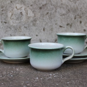 Höganäs Ceramic Cup and Saucer Swedish Set of 3 intage Green Hoganas Stengods Stoneware Scandinavian Design