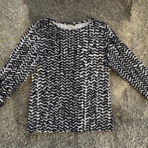 MARIMEKKO Vintage Top Women Finnish Vintage Black and White Four Quarter Sleeve Size XS Stretchy Cotton Scandinavian Design