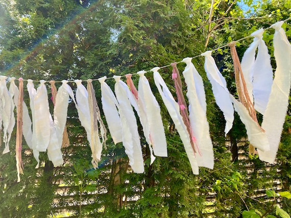 Funkelnde Girlande Weiß Baumwollband Bunting Baumwolle Quaste Hintergrund Eco Party Decor Baby Shower Banner Outdoor Garten Fiesta