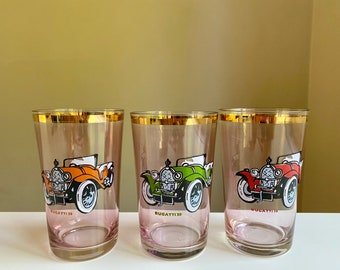 Set of 3 Drinking Glasses Set BUGATTI 30 Old Car Tumbler Glassware Bugatti Type 30 Automobile Collectible