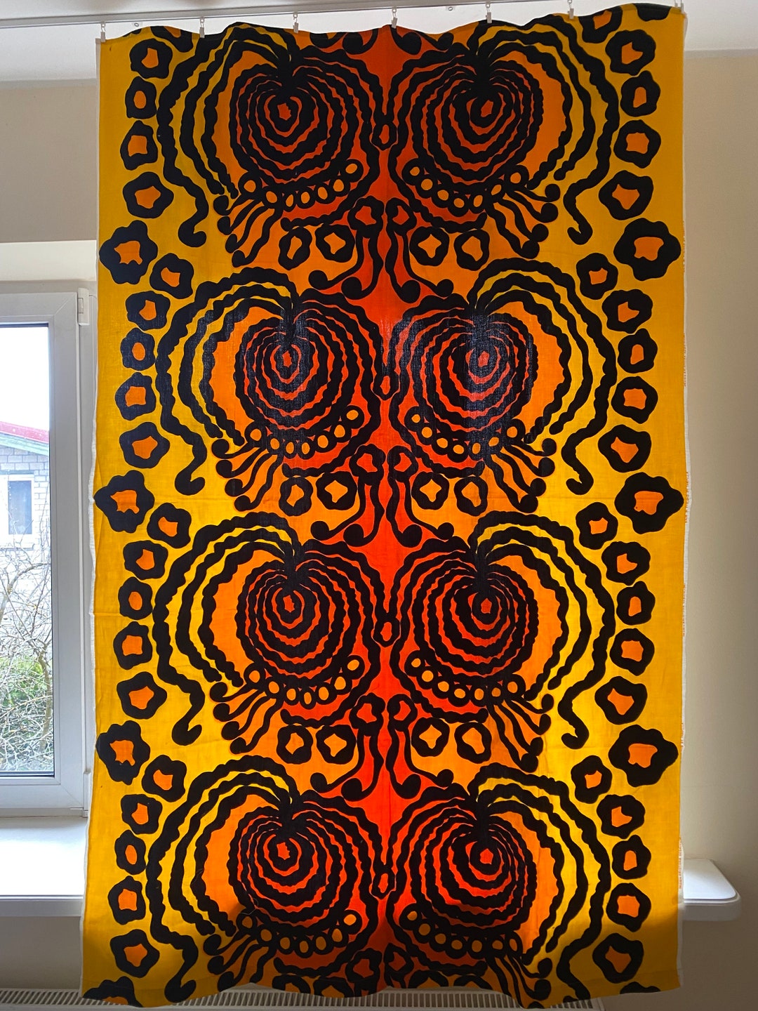 スカンジナビアヴィンテージタンペラコットンカーテンパネルオレンジ