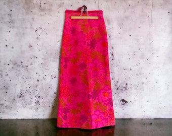 Vintage Silk Skirt Pink Maxi Skirt Hand Woven Silk Skirt, Pure Silk Star of Bangkok, Thailand, Swedish Design, Scandinavian Vintage