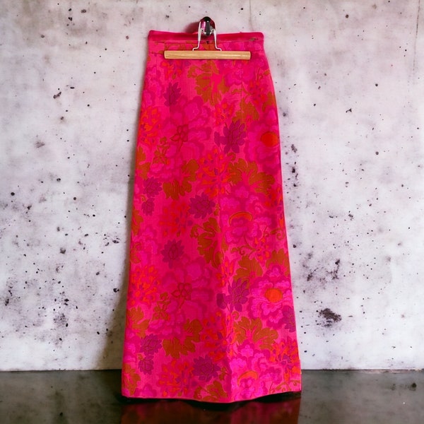 Vintage Silk Skirt Pink Maxi Skirt Hand Woven Silk Skirt, Pure Silk Star of Bangkok, Thailand, Swedish Design, Scandinavian Vintage