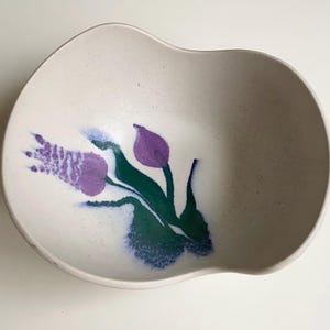 Vintage Gabriel Sweden Bowl, Designed by Ingregärd Burmeister, Purple Green Flower Scandinavian Design, Made in Sweden