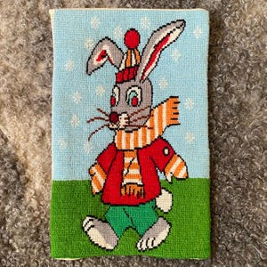 Vintage Stickerei Bild Hase Kreuzstich Tapisserie Winter Kaninchen Retro Kissenbezug Skandinavische gestickte Kunst Wohnkultur