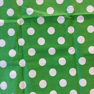 Vintage Polka Dot Fabric Polka Dots Green White Cotton Retro Fabric Estonia Collectible 70s, Size 25.6&quot;× 62.9&quot;