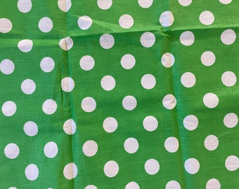 Vintage Polka Dot Fabric Polka Dots Green White Cotton Retro Fabric Estonia Collectible 70s, Size 25.6"× 62.9"