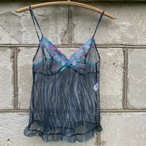 Y2K Cami Top Stretchy Cami Top Grey Blue Pink Camisole Lace, Underwear Shoulder Straps Sleeveless Top Shirt Size S/M