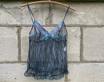 Y2K Cami Top Stretchy Cami Top Grey Blue Pink Camisole Lace, Underwear Shoulder Straps Sleeveless Top Shirt Size S/M