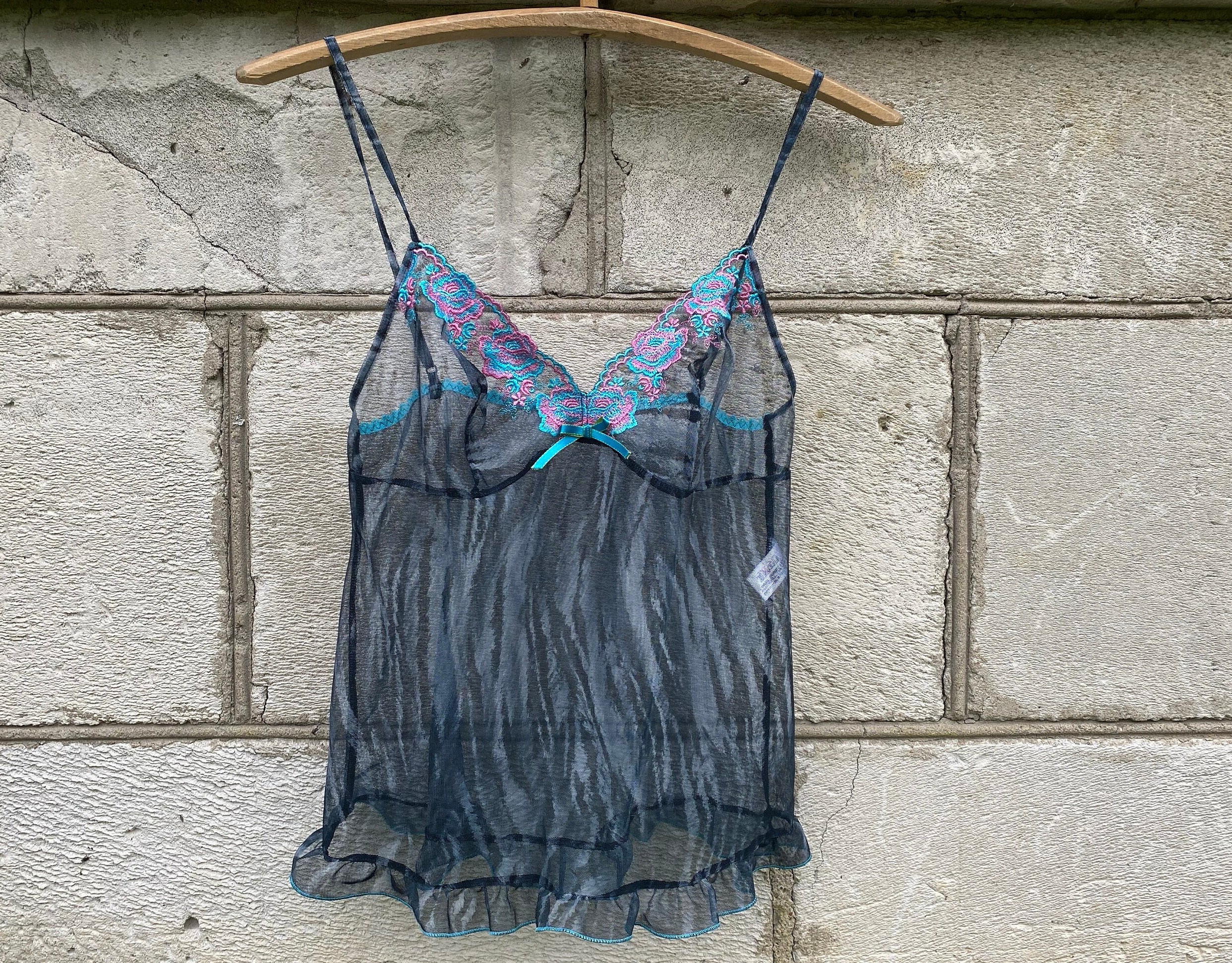 Vtg Whimsigoth Y2K Fairy Grunge Limited Cami Lace Mesh Sheer