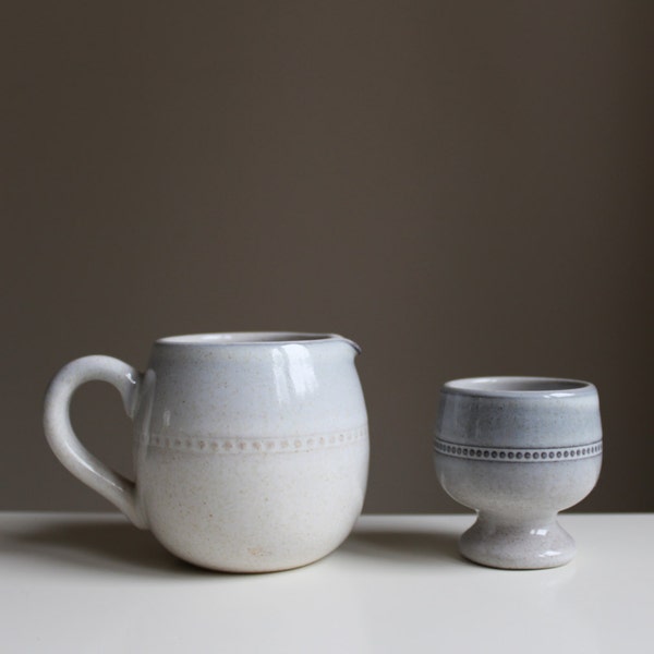 Scandinavian Höganäs Keramik SAVOY Set of Creamer and Egg Cup, Swedish Vintage Grey Glazed Stoneware, Scandinavian Design