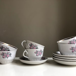 Riga Porcelain Factory Cups Saucers Coffee Tea Cups,  Vintage Tableware, Made in Latvia. Collectible RPR