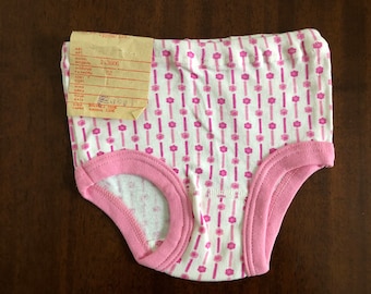 Roupa íntima vintage para bebê, capa de fralda, 100% algodão, sem uso, com etiqueta de fábrica, item de colecionador.
