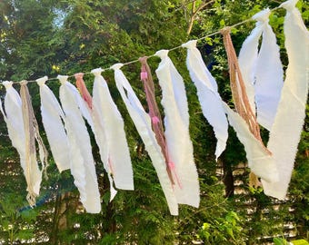 Sparkling Garland White Cotton Tassel Bunting Boho Ribbon Wedding Backdrop Girl Party Decor Garden Birthday Wedding Fringe Backdrop