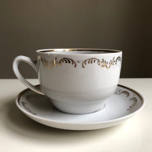 Riga Porcelain Factory Espresso Cups with Saucer, Vintage Small Coffee Cups Golden Decor Made in Latvia. Riga Porcelain Collectible