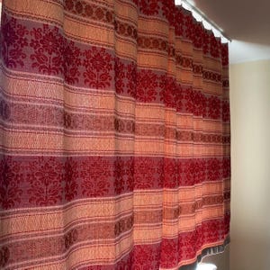Scandinavian Vintage Curtains Set of 2 Panel Vintage Acrylic Wool Woven Curtains with Red Brown Floral Mid Century Swedish Drapes