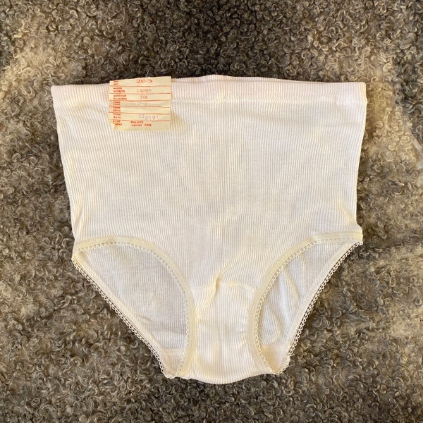 Sous-vêtements femmes vintage vintage Côtelé Coton Blanc Taille Haute Slip Unused Undies, Estonie MARAT Taille M Moyen