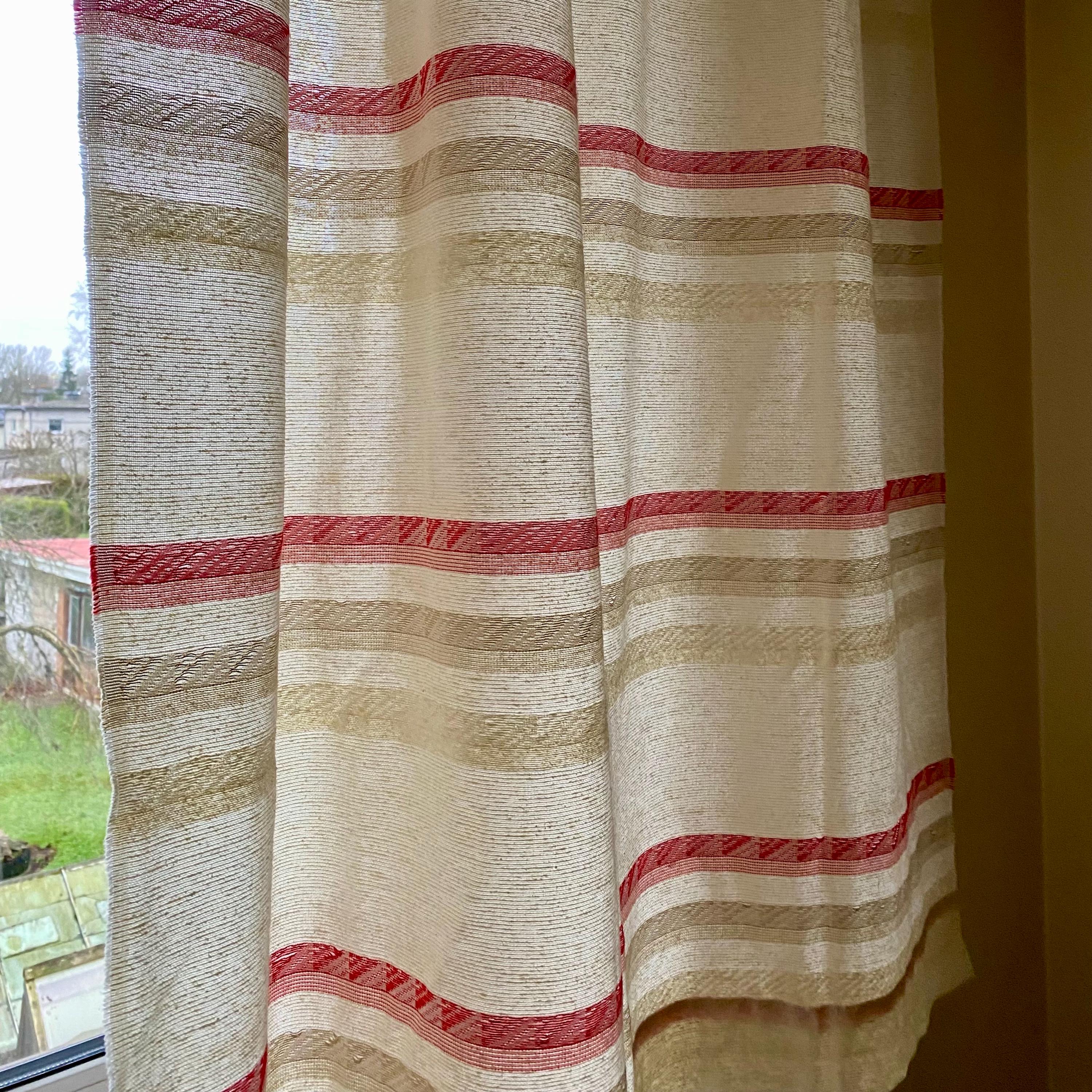 Vintage Scandinavian Striped Curtain Panel * Cream & Red Nordic Window Curtain * 123×165 cm Cotton Acrylic * Mid Century Boho Retro Decor