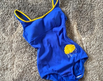 Vintage Swimsuit, Bathing Costume Blue One Piece Swimwear Size M, Collectible