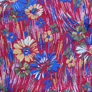 Vintage Cotton Flannel Fabric, Vintage Floral Cotton Fabric, Retro  Orange, Red Yelow Blue Flowers Fabric. 29"x 98"