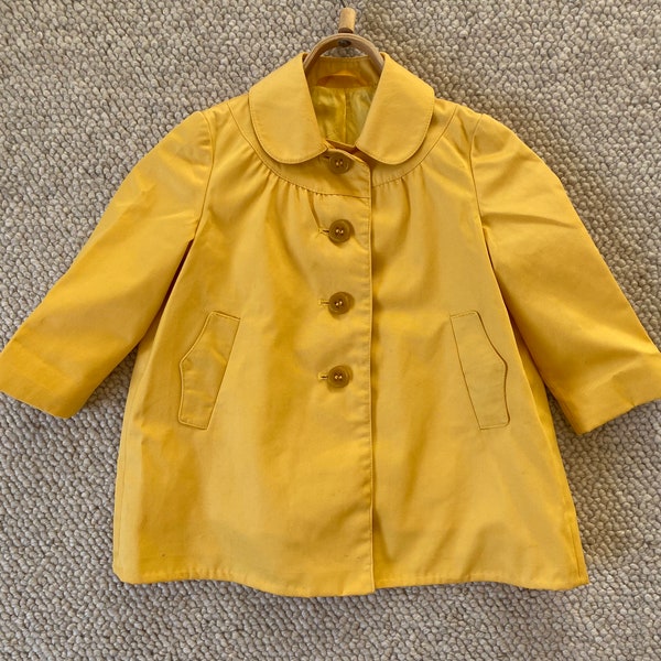 Manteau fille trench vintage pour tout-petit, manteau de robe jaune pour tout-petit taille 2T, manteau à col Claudine, objet de collection