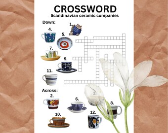 Scandinavian Ceramic Brands Crossword Puzzle Printable Nordic Ceramic Pottery Game Digital Download Scandinavian Design Gift Printable