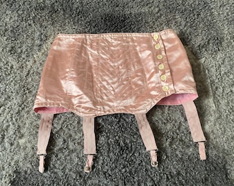 50s Garter Belt Vintage Suspender Belt Lingerie Retro Women Underwear Pink  Girdle Silky Pearly Sexy Clothes Photoshoot Collectible Size S/M