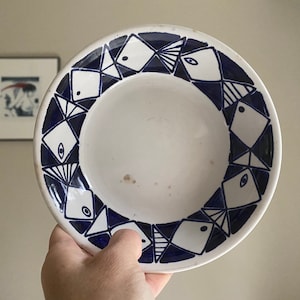 Rörstrand FRISCO Bowl Geometric Blue Fish 50s Modern Vintage Swedish Collectible Scandinavian Design, Marianne Westman