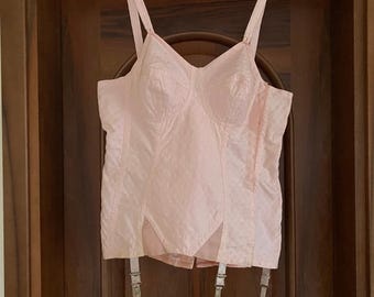 Plus Size 70s Corset Lingerie Bustier Waist Trainer Garters Pink Cotton Sexy Slimming Vintage Underwear Modelling Bodysuit Collectible
