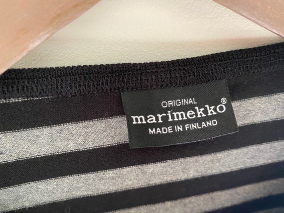 MARIMEKKO T Shirt, Size M, Black Gray Striped Cot… - image 6