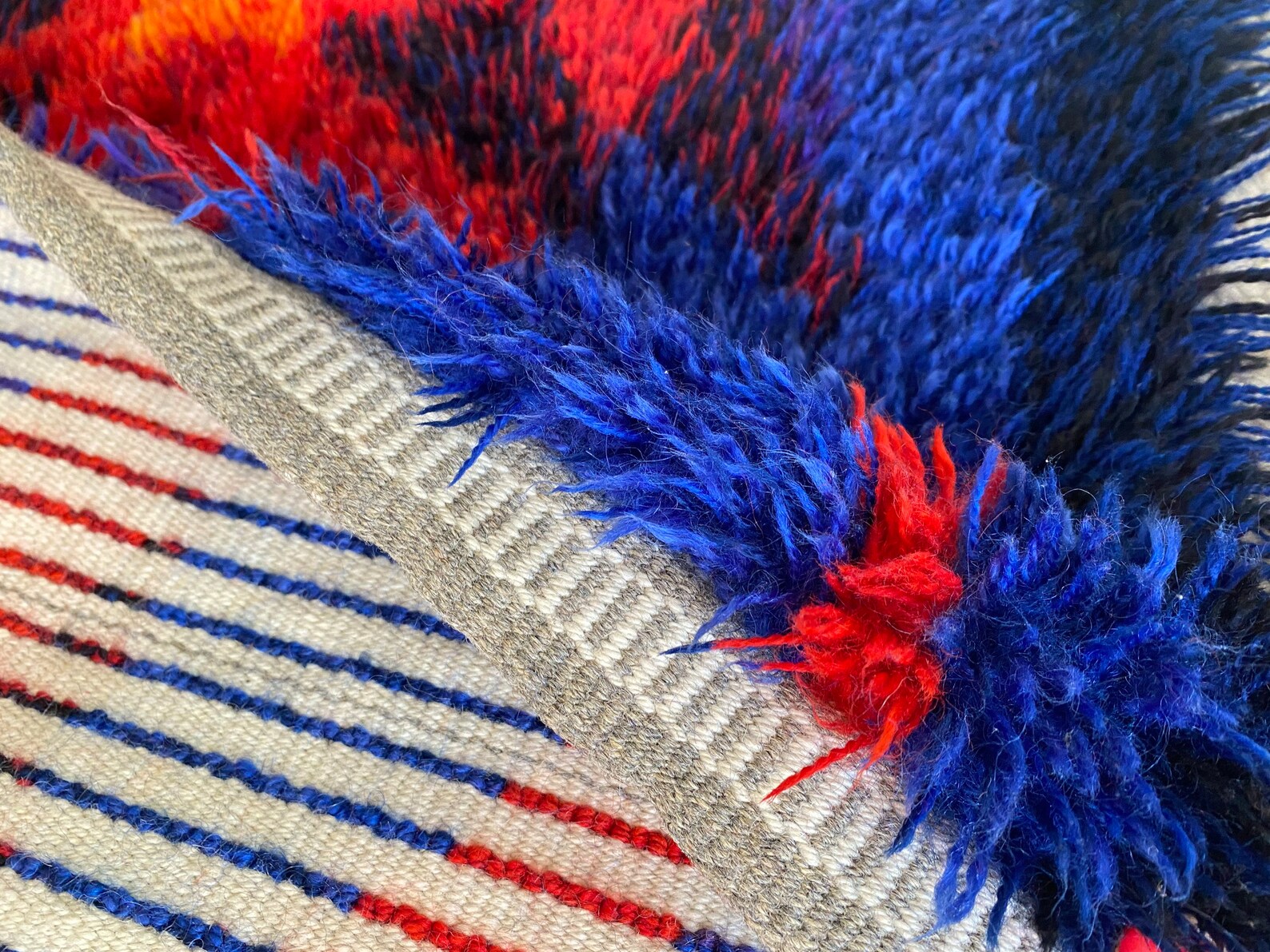 Scandinavian Rya Rug Swedish Vintage Wool Abstract Design Blue Etsy