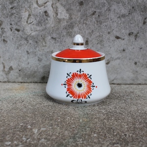 Riga Sugar Bowl Porcelain Vintage Sugar Sugar Pot with Red Ornament Retro Kitchen Decor Collectible