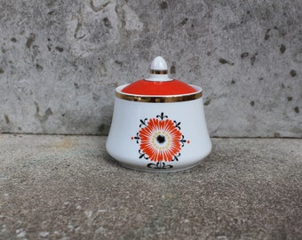 Riga Sugar Bowl Porcelaine vintage Sugar Sugar Pot avec ornement rouge Rétro Kitchen Decor Collectible