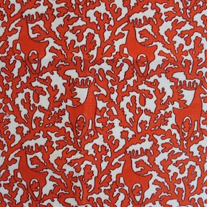 Scandinavian Vintage 70s Cotton Christmas Fabric Retro Orange Reindeer Decorative Home Decor Cotton Fabric