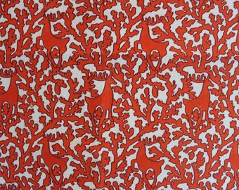 Scandinavian Vintage 70s Cotton Christmas Fabric Retro Orange Reindeer Decorative Home Decor Cotton Fabric