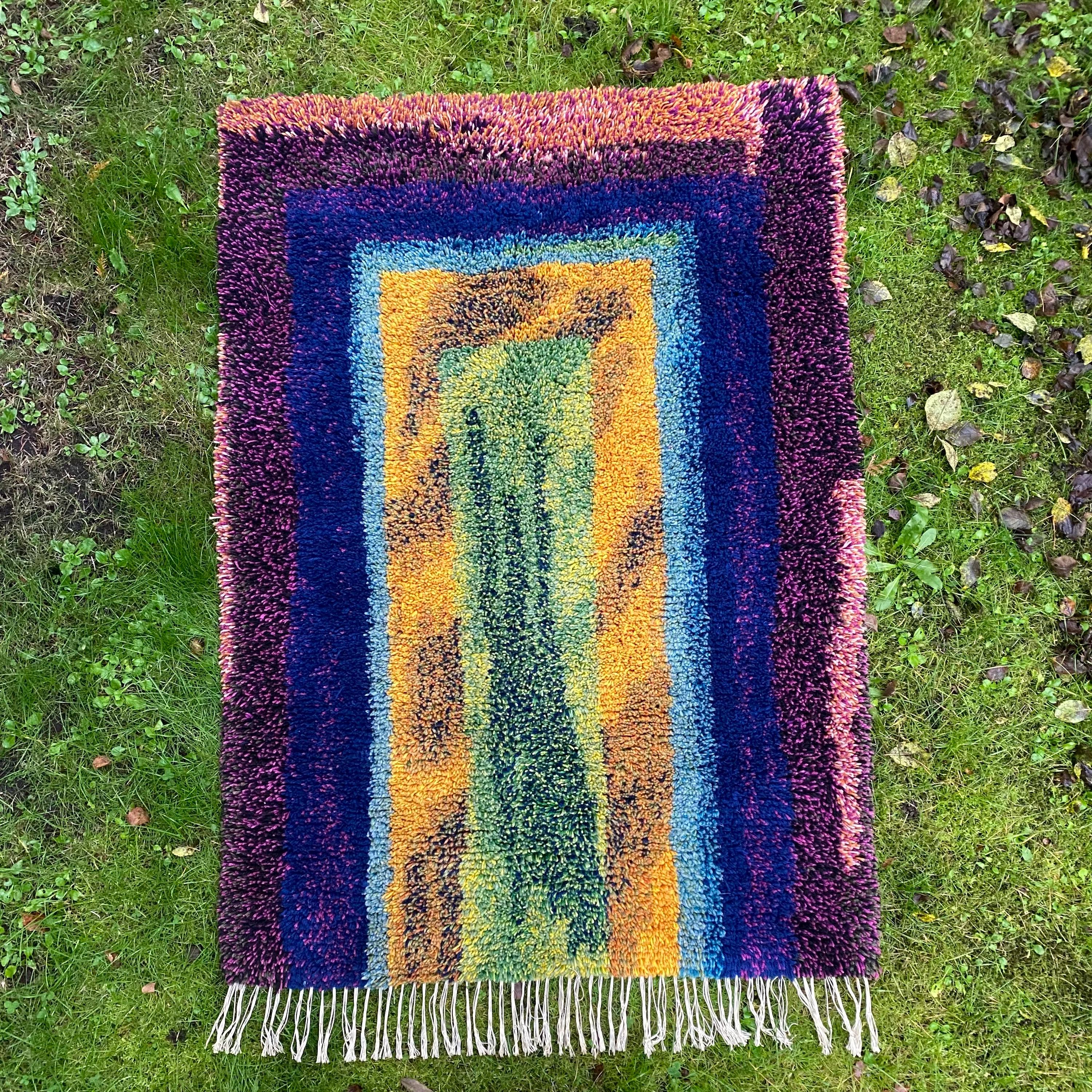 70s Rya Rug Vintage Scandinavian Rya Wall Rug 70s Handwoven Wool Tapestry 147x105cm ...