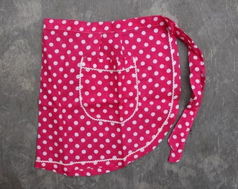 80s Apron, Vintage Unused Pink Cotton Half Apron with White Polka Dots, Made in Estonia