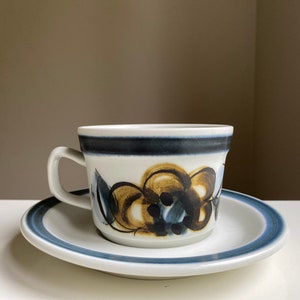 Stavangerflint Norway SENJA Ceramic Hand Painted Coffe/Tea Cup and Saucer, 1970s Vintage Scandinavian Design