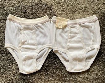 Vintage Men Undies White Ribbed Cotton S, M Size Underwear High Waist Underpants 90s Unused White Briefs