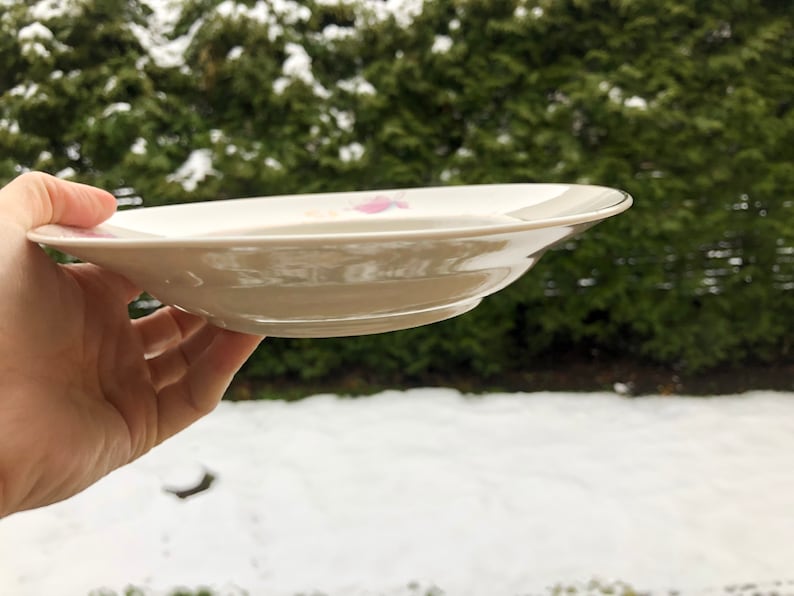 Made in USSR 1947-70 Retro Kitchen Decor 2 Riga Porcelain Factory Soviet Big Bowl Russian Vintage White Bowl with Pink Flower