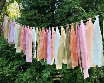 Boho Pastel Fabric Garland Shabby Chic Ribbon Bunting for Nursery Wall Decor Garden Party Backdrop Rustic Birthday or Baby Shower Decoration