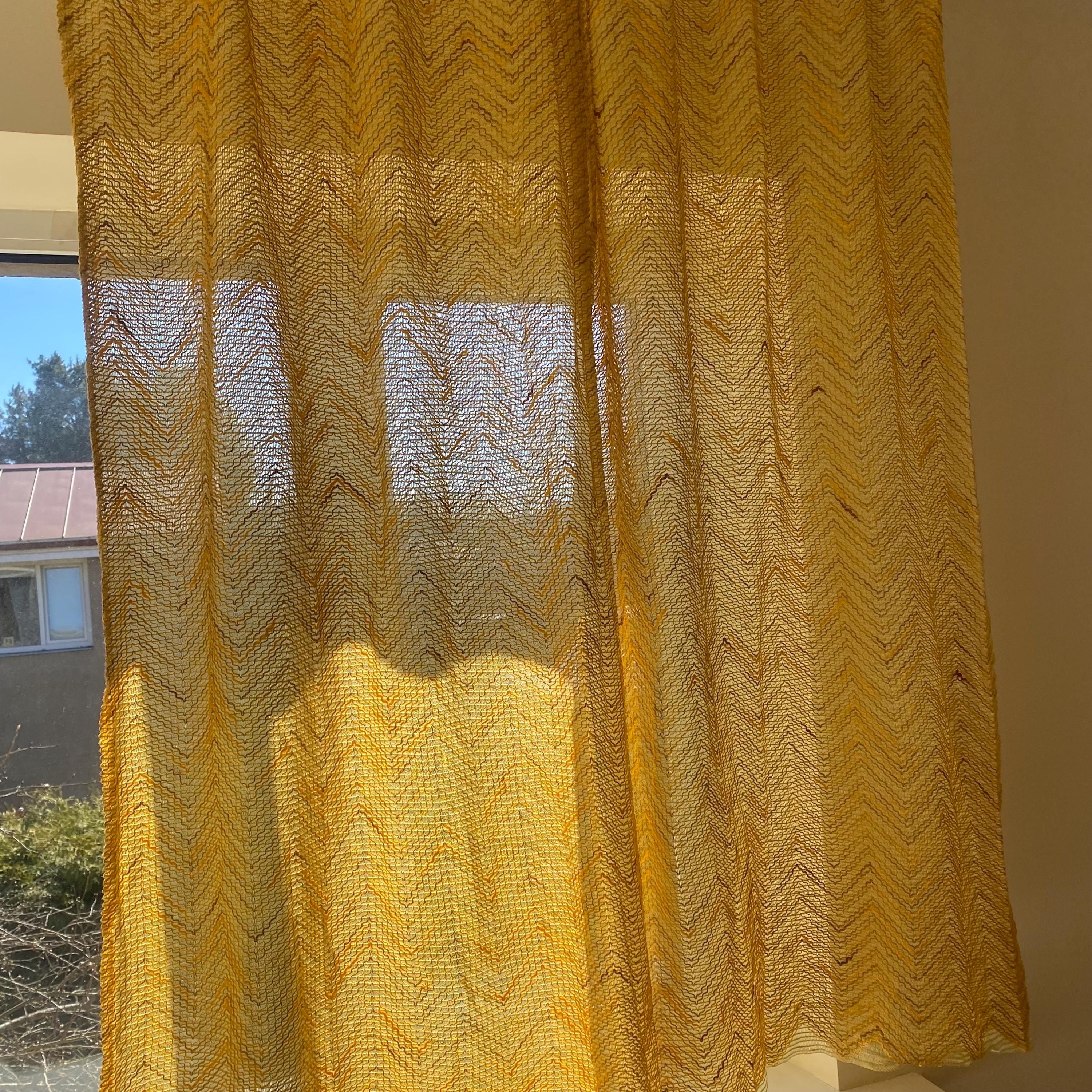 Scandinavian Vintage Yellow Curtains 70s Acrylic Wool Lace Drapes