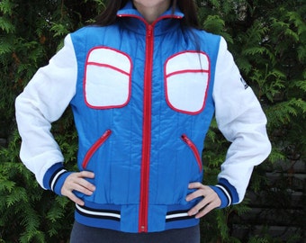 Vintage Jacket Unisex Women or Men Blue White Red Wind Breaker, Retro Outerwear, Size M