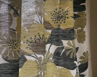 Scandinavian Vintage Curtains Acrylic Wool Green Big Flowers 2 Curtain Panels Decorative Home Decor Floral Decoration Swedish Curtains